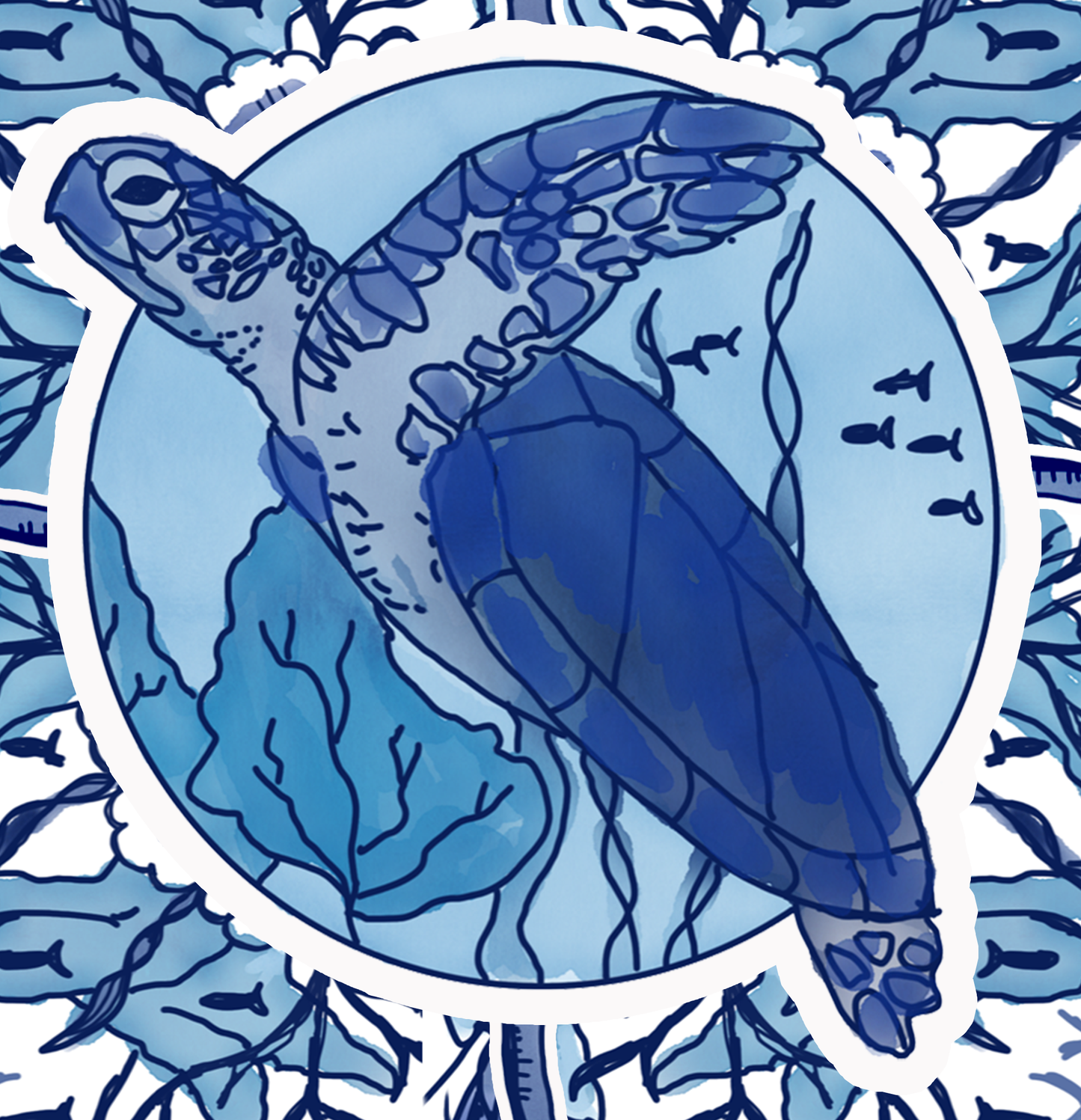 Delft Blue Turtle Blue and White Fine Coastal Art Canvas Print