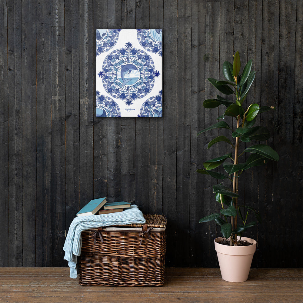 Delft Blue Dolphin Blue and White Fine Art Canvas Print