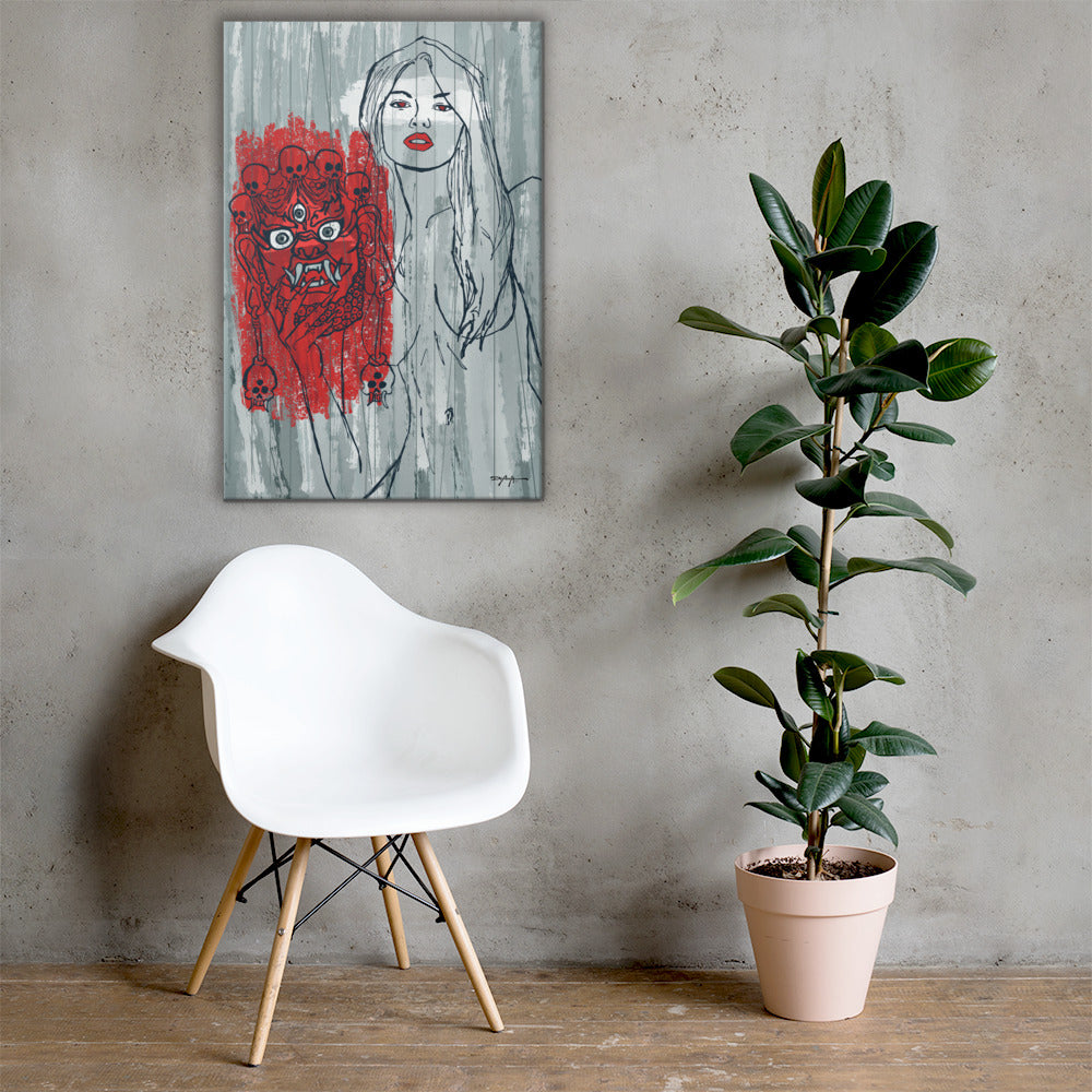Enshroud Woman Mask Portrait Contemporary Fine Art Canvas Print