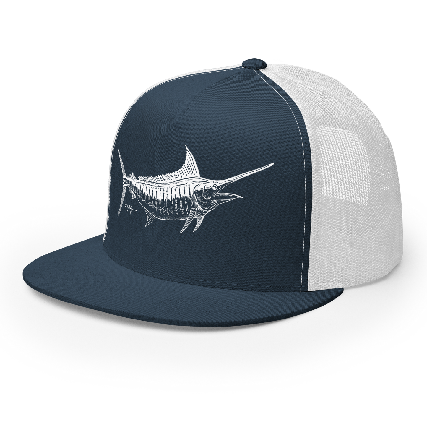 Signature White Blue Marlin Trucker Cap