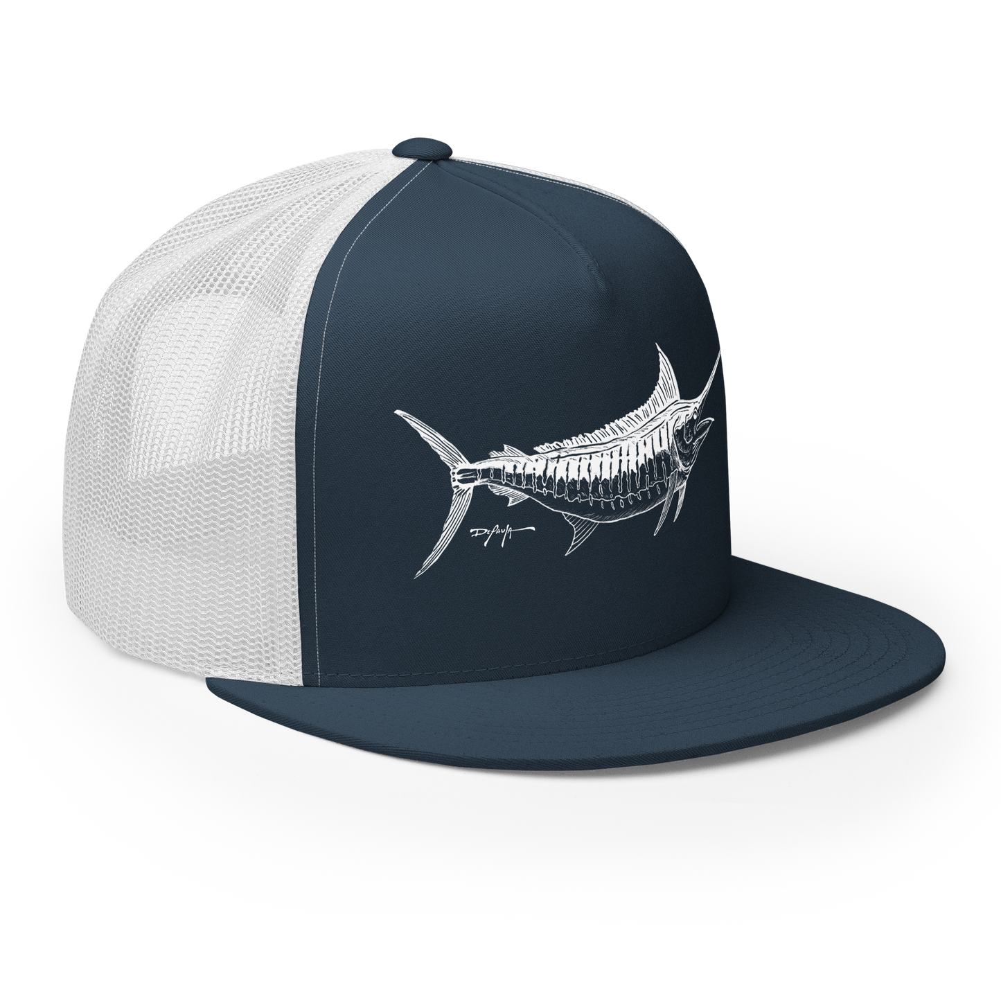 Signature White Blue Marlin Trucker Cap