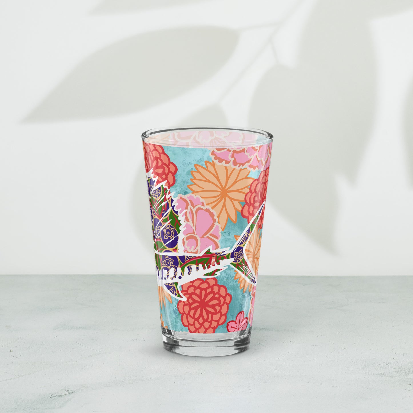 Floral Sailfish Shaker pint glass