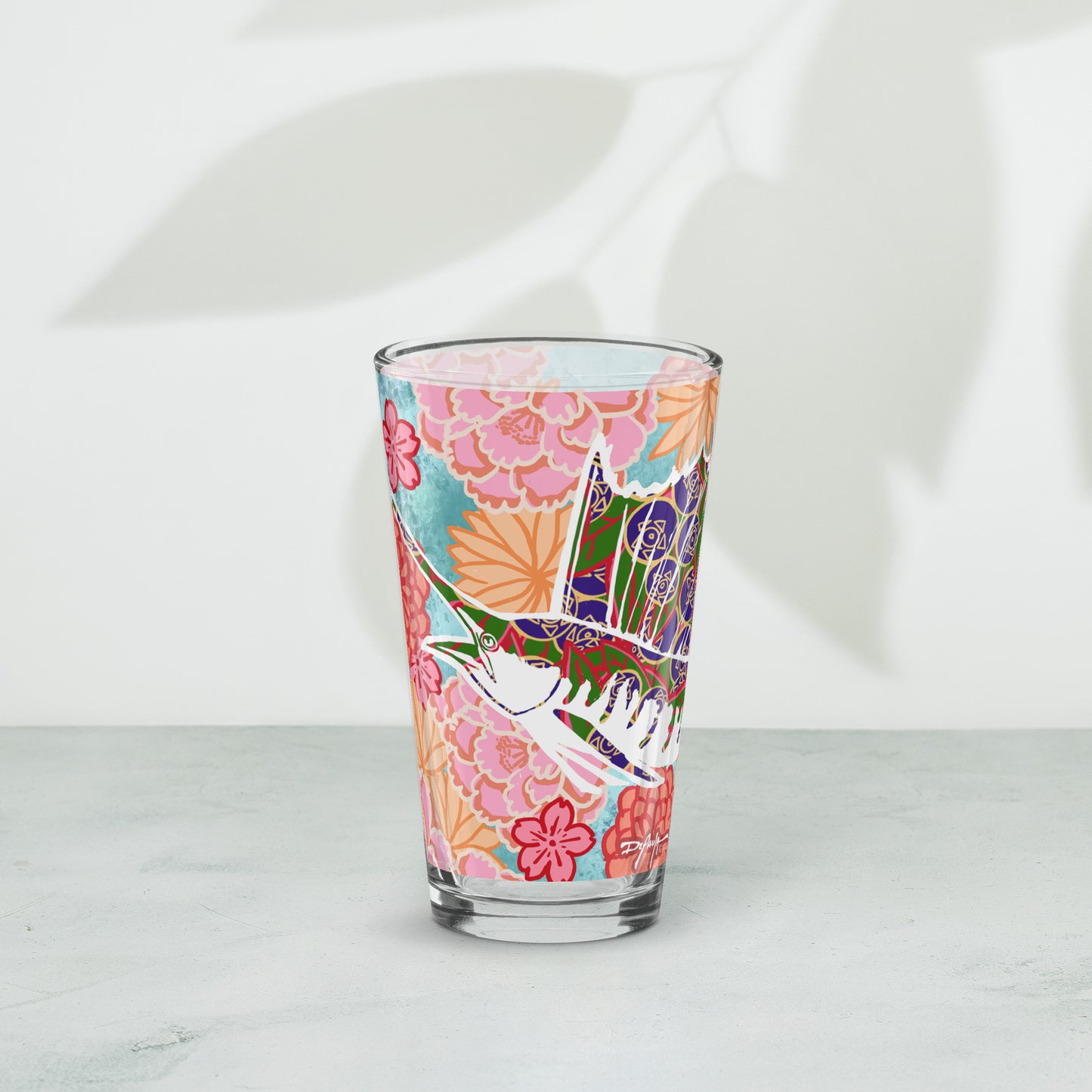 Floral Sailfish Shaker pint glass