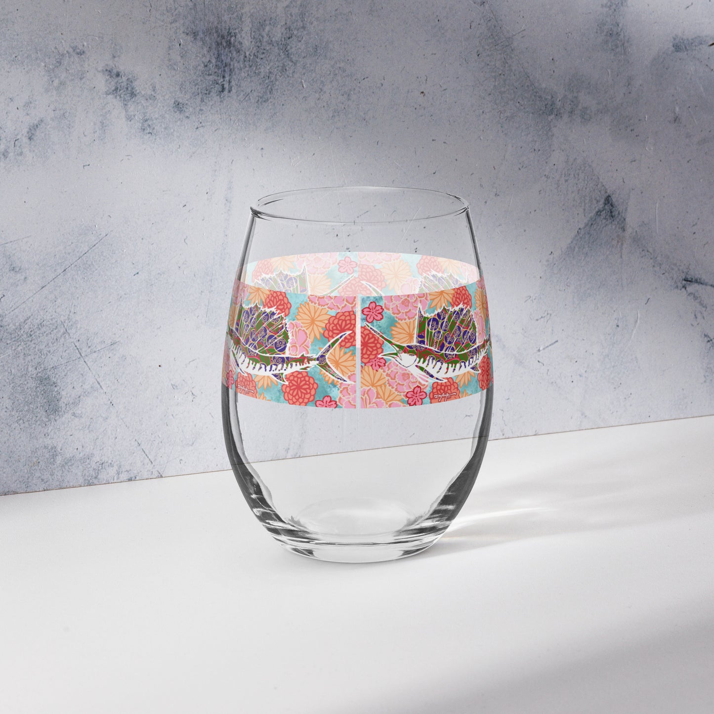 Floral Sailfish Stemless wine glass