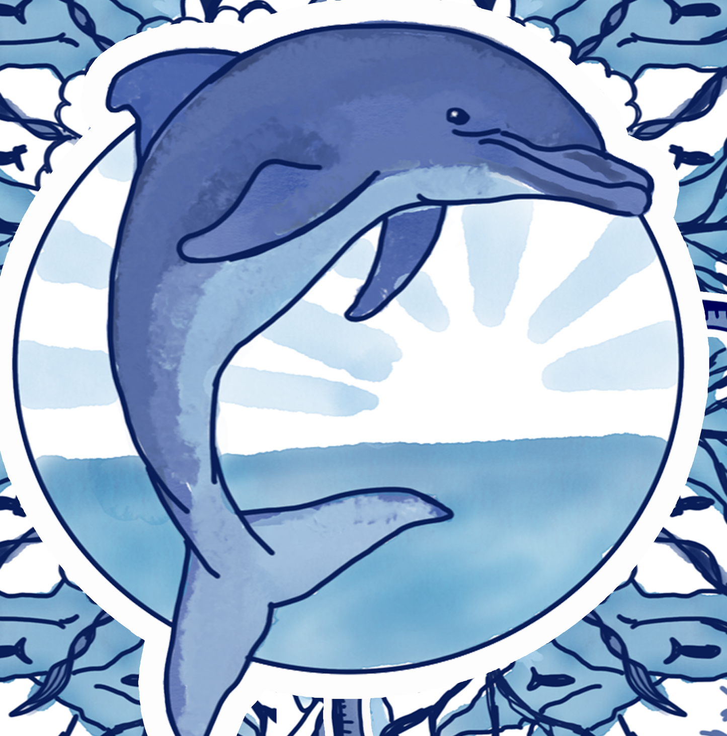 Delft Blue Dolphin Blue and White Fine Art Canvas Print