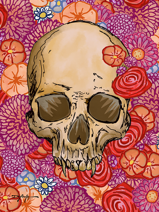 Skull and Flowers Fine Floral Art Canvas Print