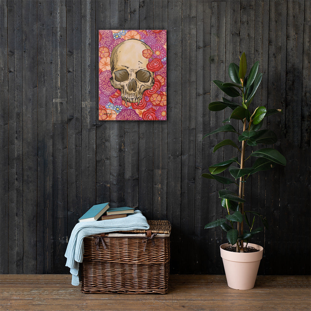 Skull and Flowers Fine Floral Art Canvas Print