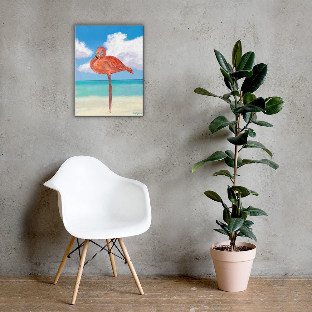 Flamingo Beach Fine Art Canvas