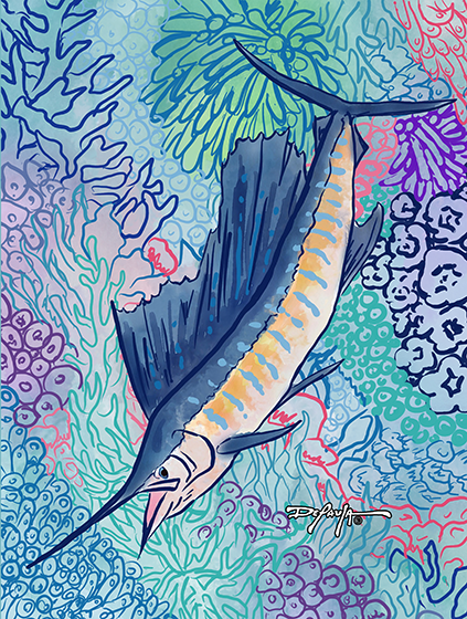 Sapphire Reef Sailfish Fine Fish Art Canvas Print