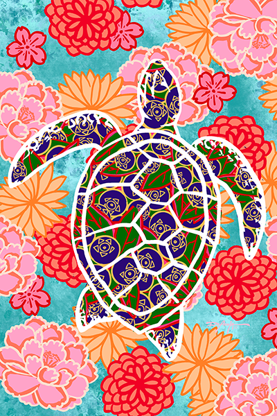 Uchikake Sea Turtle Fine Coastal Art Print 12 x 18