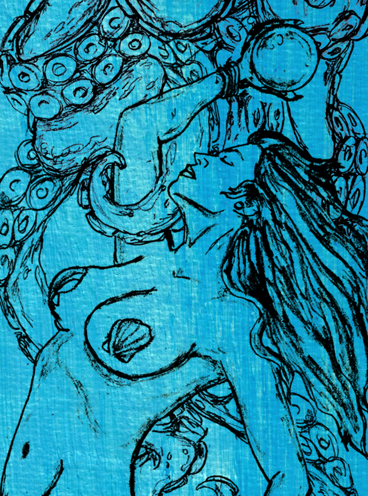 The Nautical Totem Mermaid Hammerhead  Fine Art Canvas Print.
